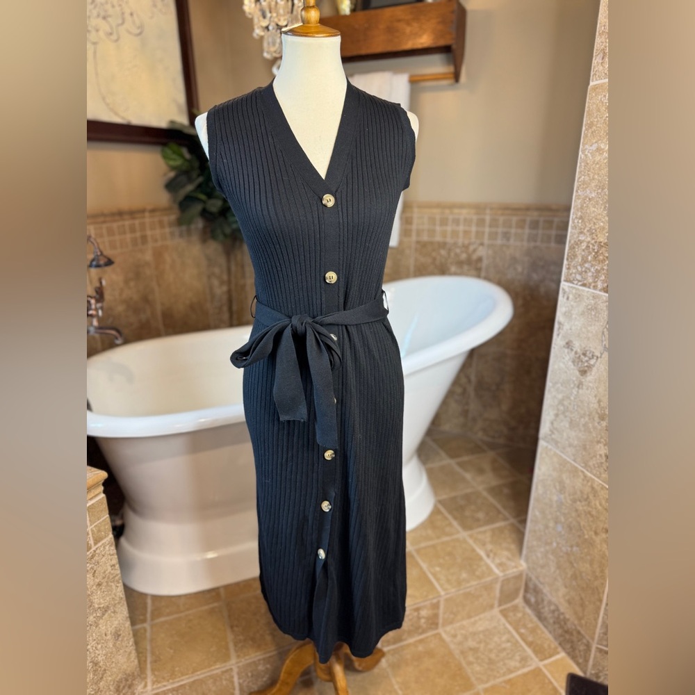Magaschoni Black Midi Dress with Timeless Elegance ties waist size xs